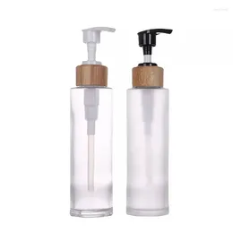 Bouteilles de rangement 5pcs pompe en verre rechargeables contenseur de savon pour huiles essentielles lotions de nettoyage produits avec capuchons en bambou