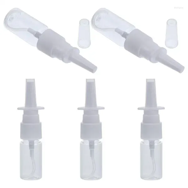 Botellas de almacenamiento 5 unids Bomba de pulverización nasal Pulverizador Mist 10 ml Botella recargable de nariz para aplicaciones de lavado de agua salina