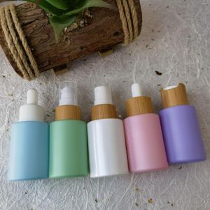 Opslagflessen 5 stks Reizen Cosmetische Spray Water Glas Container Met Bamboe Dop Huidverzorging Lotion Druppelaar Schijf Deksel Verpakking