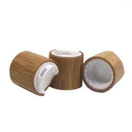 Botellas de almacenamiento 5 unids al por mayor 20 mm 24 410 Ecológico de madera Cosméticos de bambú Cubierta de disco Tapa superior Blanco Negro para botella de vidrio de plástico