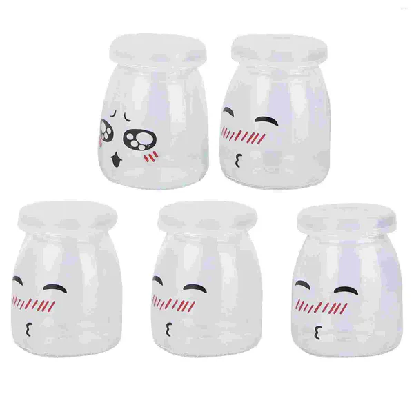 Bouteilles de stockage 5 pièces tasse de yaourt bouteille de pouding pots clairs récipients de gelée en verre résistant à la chaleur pour le dessert confiture miel mariage