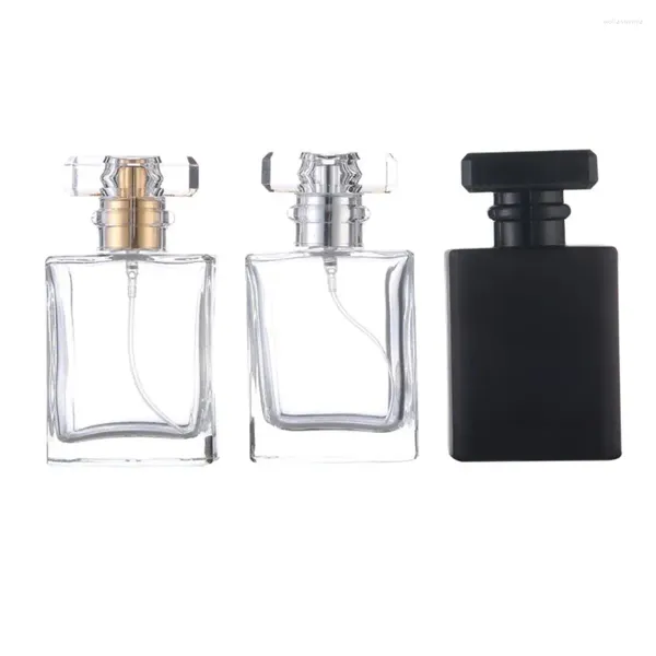 Botellas de almacenamiento 6/12 Uds 30ml 50ml botella de pulverizador de vidrio de perfume transparente esmerilado negro aerosol contenedor cosmético vacío