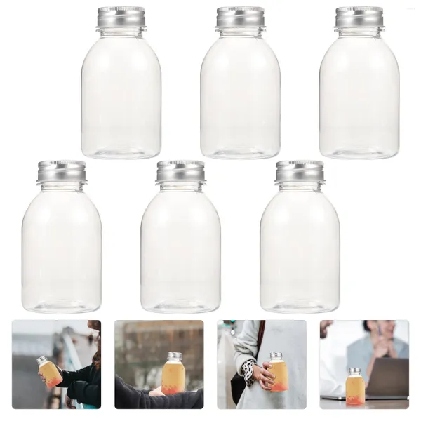 Botellas de almacenamiento 6 uds 250ml botella de leche transparente bebida 6 uds (con tapa de aluminio) jugo de plástico agua recargable reutilizable