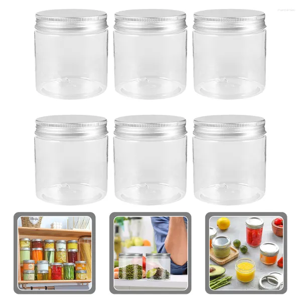 Bouteilles de stockage 6 pcs Couvercle en aluminium Mason Jars Mini Food Jouets Porte-conteneur Ménage Pet Plastique Portable Bébé Miel Scellé