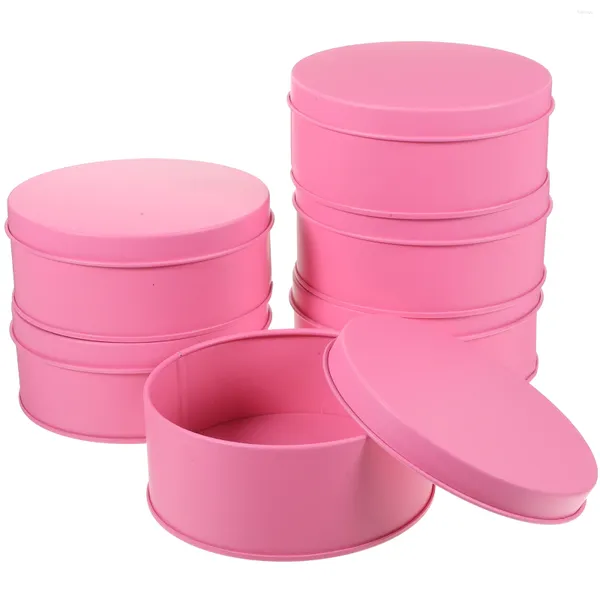 Bouteilles de stockage 6 pièces, grande boîte d'emballage cadeau en fer blanc pour biscuits et bonbons, conteneurs en métal (rose) ronds pour biscuits réutilisables