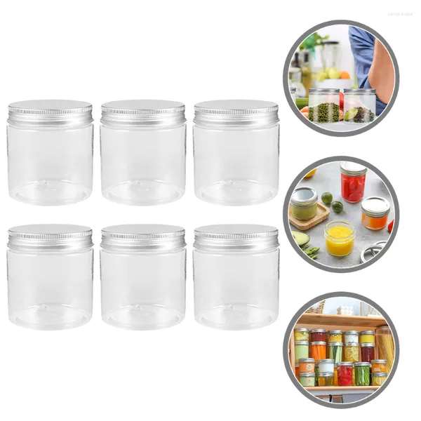 Botellas de almacenamiento 6 PCS Plástico Mason Jars Tapa de aluminio Comida Jalea portátil Tapas para mascotas Tapas multifuncionales