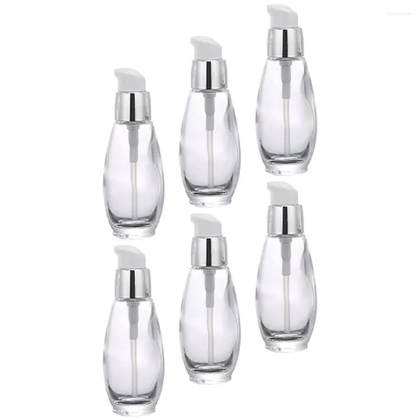 Bouteilles De Stockage 6 Pcs Presse Liquide Fond De Teint Bouteille Pompe Liquides Sous-Pack Vide Émulsion Verre Petite Essence Lotion Conteneur De Voyage