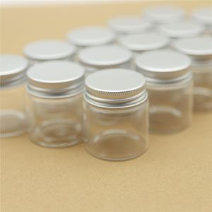 Bouteilles de stockage 6 pièces 47 50mm 50ml bocaux en verre à épices bouchon à vis en argent minuscules flacons de Tube à essai artisanat bonbons transparents
