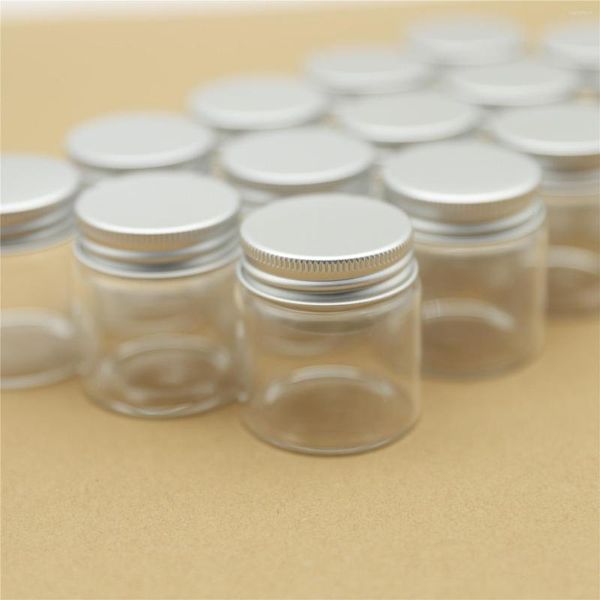 Bouteilles de stockage 6 pièces 47 50mm 50ml bouteille en verre d'épices avec bouchon à vis en argent petits bocaux petit flacon artisanat Transparent Mini