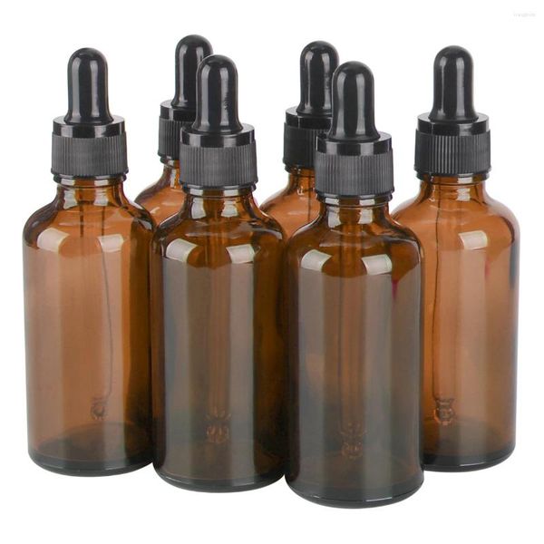 Botellas de almacenamiento 6 piezas/lote 5 ml 10ml 15ml 20ml 30ml 50ml 100 ml de vidrio ámbar para viales de perfume con pipeta