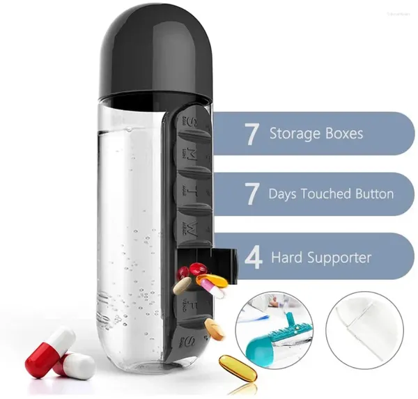 Bouteilles de rangement 600 ml 2 en 1 bouteille d'eau en plastique sportive combinez des boîtes quotidiennes organisatrices à boire un gobelet à l'extérieur de la fuite