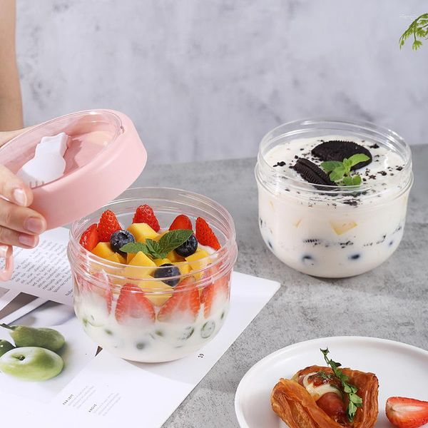 Botellas de almacenamiento 600 ml Taza de avena portátil Cereal Nueces Yogur Ensalada Desayuno Vidrio con tapa y cuchara Bento Microondas Calefacción Tazas de sopa