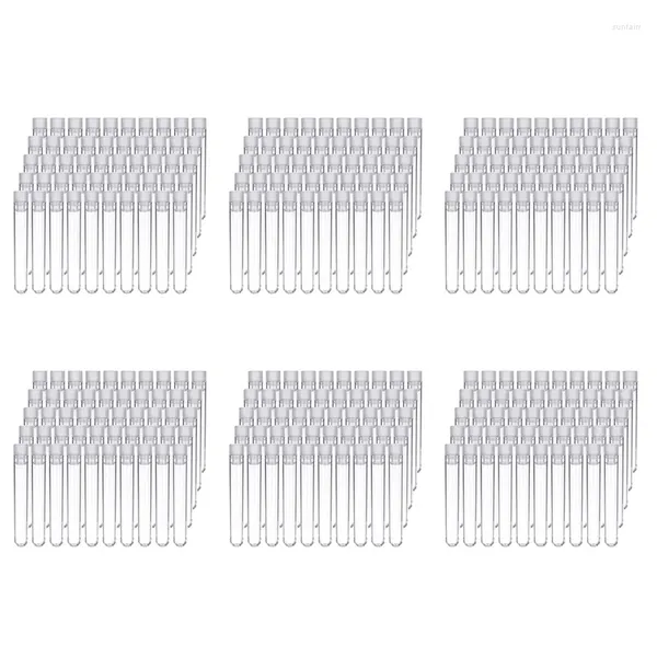 Bouteilles de rangement 600pcs tubes à essai en plastique transparent avec capuchons à vis blanc récipients d'échantillon poussent 12x75 mm