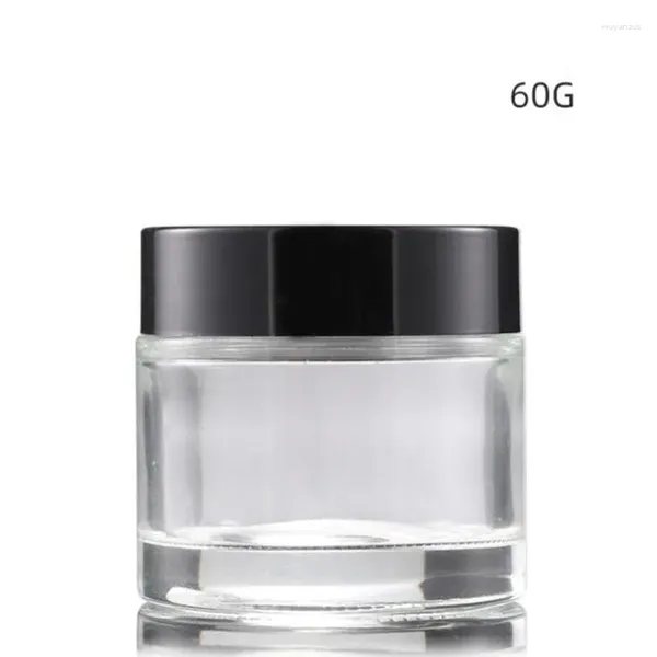 Botellas de almacenamiento 60 g Envases cosméticos Frascos de crema de vidrio al por mayor Contenedores vacíos con revestimientos interiores y tapas negras