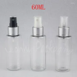 Botellas de almacenamiento Botella de plástico de hombro plano transparente 60 ml con bomba de pulverización 60cc Contenedor cosmético vacío Tóner / agua Sub-bottling
