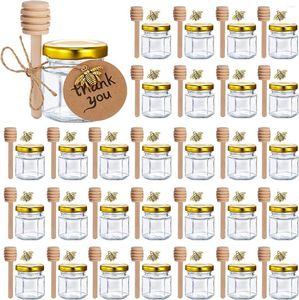 Opslag Flessen 60 Stuks Mini Glazen Honingpotten 45 Ml/1.52 Oz Kleine Hexagon Bulk Met Gouden Deksels voor Baby Douche Bruiloft Gunsten