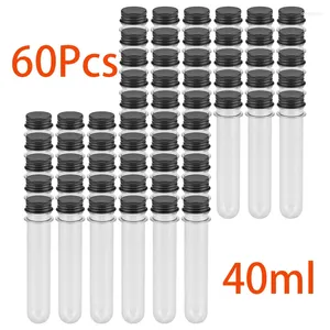 Botellas de almacenamiento 60pcs tubos de ensayo de plástico dulces 40 ml con tapas de tornillo contenedores tubo para cuentas en polvo