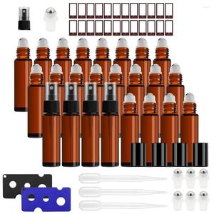 Botellas de almacenamiento 63pcs-glass Roller Bottle 10 ml Amber Essential Oil Spray Etiqueta de identificación de identificación de identificación