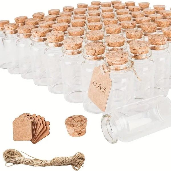 Bouteilles de stockage 64pcs verre vide mini souhaitant bouteille avec bouchons cordon et étiquettes de prix pot conteneurs de perles minuscule petit message