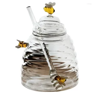 Bouteilles de rangement 67JE Honeys transparents bouteille en verre Jar scellé Beehive En nid d'abeilles en nid d'abeille avec bâton pour les fournitures de cuisine
