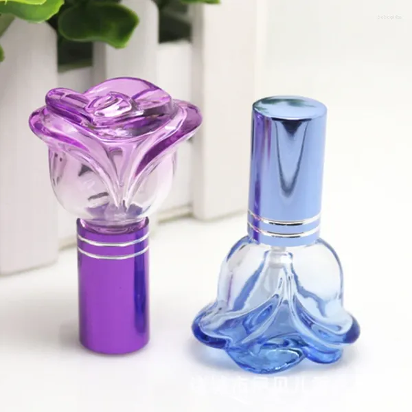 Bouteilles de rangement 6 ml bouteille de parfum en verre vide en forme de rose colorée petit échantillon portable Parfume rechargeable Spent pulvérisateur