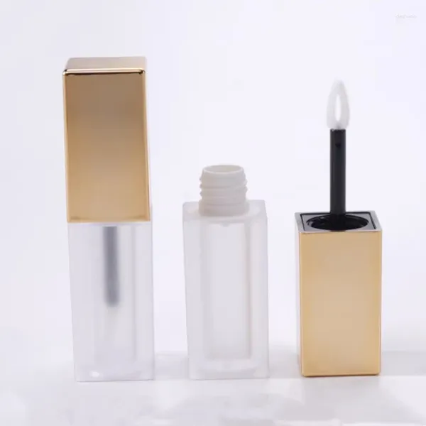 Bouteilles de stockage 6ml vide carré gel brillant à lèvres tube avec bouchon en or 50pcs