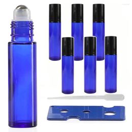 Bouteilles de stockage 6Pack 10 Ml verre Roll-on bleu avec billes en acier inoxydable pour huiles essentielles Colognes parfums