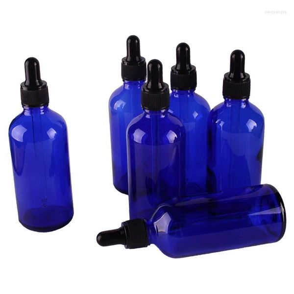 Bouteilles de stockage 6pcs 100ml compte-gouttes en verre bleu cobalt avec pipette parfums vides bocaux liquides