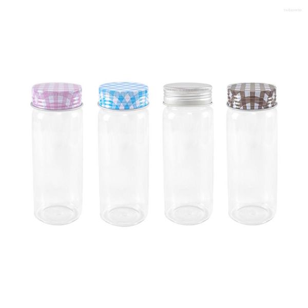 Bouteilles De Stockage 6Pcs 150ml Belles Flacons En Verre Clair Avec Rose Brun Bleu Argent Bouchon En Aluminium Cadeaux Artisanat Bonbons Nourriture Pot Cosmétique Vide