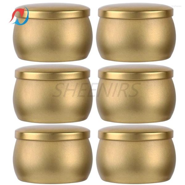 Botellas de almacenamiento 6pcs 4.4oz Color de oro sólido Tinplate Drum Jar Regalos de dulces Box Tins de contenedor de té con tapas para hacer comida para sostener comida