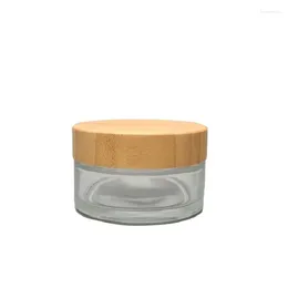 Bouteilles de rangement 6pcs Jar de crème cosmétique Paies de bois en verre transparent Pots pour le visage 100 ml Récipiendaires de bouteille rechargeables pour cosmétiques