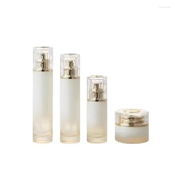 Bouteilles de rangement 6pcs Verre Essecn Lotion Recharge vide Round Cosmetic 30ml 50ml 100ml 120ml Luxury Clear Gold Lid 50g Crème Jar