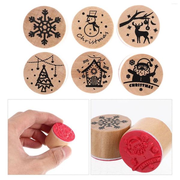 Botellas de almacenamiento 6pcs Kids Stamper Toys Party Favors Navidad Sellos de madera Regalo de Navidad