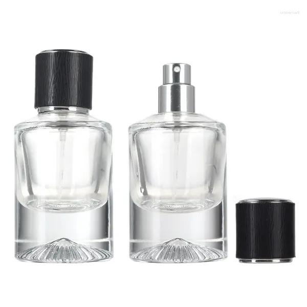 Bouteilles de stockage 6 pièces bouteille de pulvérisation de brume pompe à sertir couvercle en bois noir vide rond cosmétique verre clair fond épais flacons rechargeables de parfum 30 ml