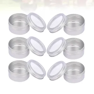 Bouteilles de rangement 6pcs rounds vide jar jar métal win avec boîte en aluminium transparent pour le thé de bonbons ou le cadeau de la crème cosmétique
