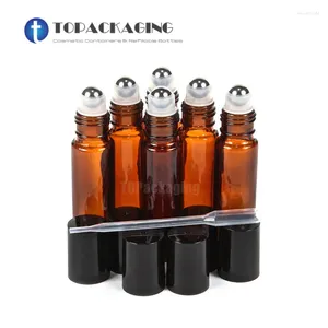 Opslagflessen 6 stks x 10 ml rol op fles leeg glas met stalen rollen kleine cosmetische container voor etherische oliemonster parfum buis