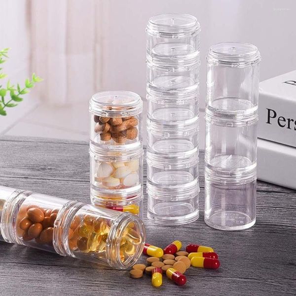 Botellas de almacenamiento Caja de subpaquetes de tamaño pequeño para 7 días Estuche a prueba de polvo semanal Compartimento de corte impermeable para vitaminas de siete colores