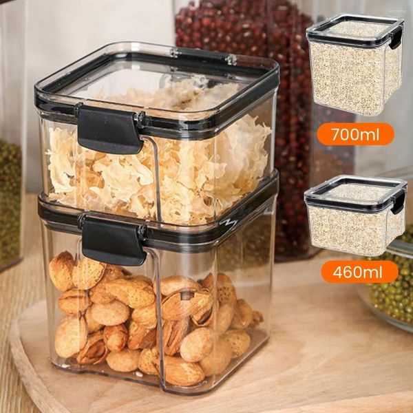 Bouteilles de rangement 700 ml Boîte alimentaire Jar scellé empilable Jar Clear Plastic Airght Conteneur avec couvercles pour organisation de céréales 2pcs