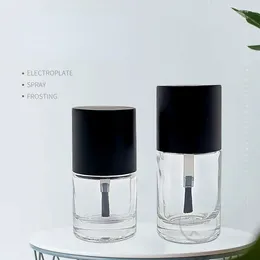 Bouteilles de rangement 7 ml 10 ml de bouteille de vernis à ongles cylindrique Dispensateur portable en verre de matériau blanc avec couvercle noir mat