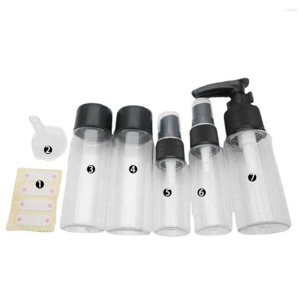 Bouteilles de stockage 7 pièces ensemble de voyage rechargeable paquet cosmétiques en plastique pressant bouteille de pulvérisation Kit d'outils de maquillage pour