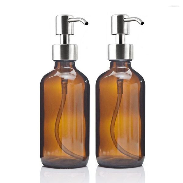 Bouteilles de stockage 8 oz grands distributeurs de savon liquide de 250 ml avec pompe en acier inoxydable pour huiles essentielles lotions maison shampooing verre ambré