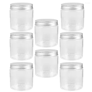 Bouteilles de stockage 8 pcs 250 ml mini couvercle en aluminium argenté transparent Mason Jar Set en plastique sucre gommage pots bonbons couvercle confiture ménage petit