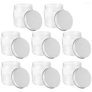 Bouteilles de rangement 8 pcs 250 ml Mini en aluminium argent transparent en aluminium Mason Jar ensemble pots en plastique Jars Honey Conteneurs Small Pet Scellant