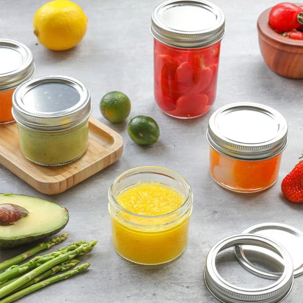 Bouteilles de stockage 8 pièces 250ml Mini couvercle en aluminium argenté Transparent Mason Jar ensemble pots de miel petits fruits confiture bouchon d'étanchéité en plastique