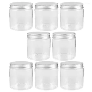 Bouteilles de stockage 8 pièces conteneur 250ml Mini Transparent argent couvercle en aluminium Mason Jar ensemble pots de confiture en plastique