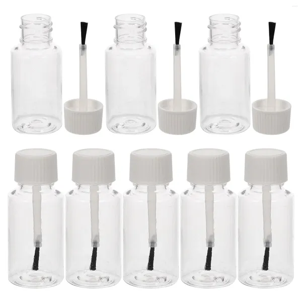 Botellas de almacenamiento 8 PCS Botella de esmalte de uñas vacía Tanque de terrario Uña transparente con cepillo