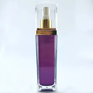 Opslag Flessen 80ml120ml Capaciteit Vierkante Vorm Paarse Kleur Acryl Materiaal Hervulbare Spray Parfumflesje Met Spuitpomp