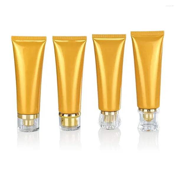 Botellas de almacenamiento 80 ml Tubo cosmético vacío con tapa dorada para protector solar BB CC Crema Limpiador facial