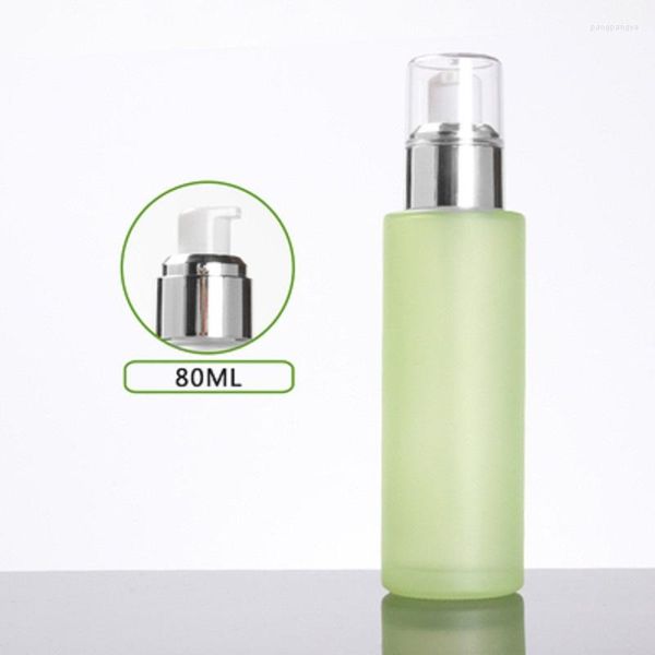 Bouteilles de stockage 80 ml bouteille en verre givré/vert/bleu pompe en argent sérum/lotion/émulsion/fond de teint humidité Toner soins de la peau emballage cosmétique