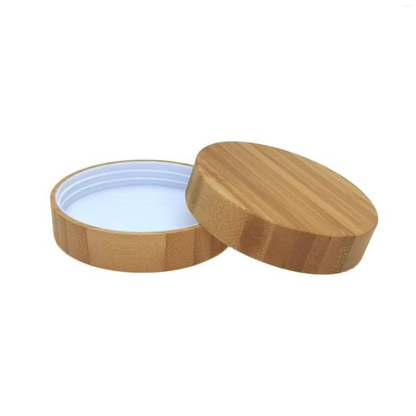 Bouteilles de stockage 89/400 couvercle de bocal en bambou Logo personnalisé en gros gravé disque en plastique rond couvercles à vis en bois pour pots cosmétiques